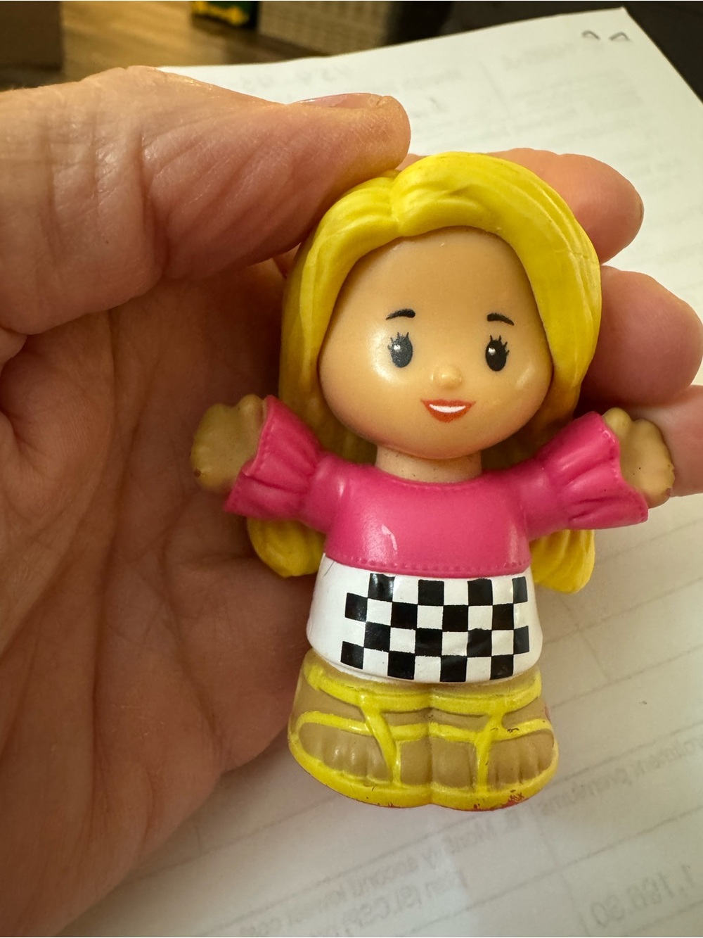 Little People Barbie Racer Play Figure in Pink Top and Yellow Hair